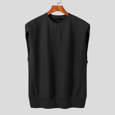 Μόδα ανδρικά φανελάκια μονόχρωμα αμάνικα κορεάτικα γιλέκα με λαιμόκοψη 2023 Καλοκαιρινή χαλαρή καθημερινή ανδρική ένδυση 5XL INCERUN 7