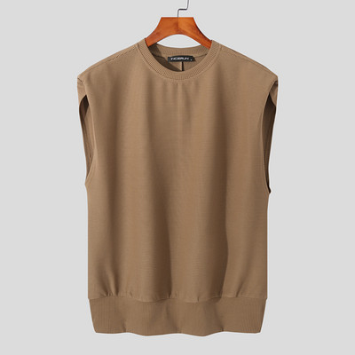 Μόδα ανδρικά φανελάκια μονόχρωμα αμάνικα κορεάτικα γιλέκα με λαιμόκοψη 2023 Καλοκαιρινή χαλαρή καθημερινή ανδρική ένδυση 5XL INCERUN 7