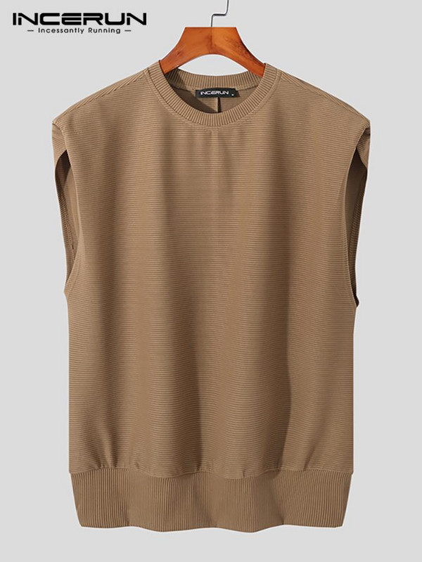 Μόδα ανδρικά φανελάκια μονόχρωμα αμάνικα κορεάτικα γιλέκα με λαιμόκοψη 2023 Καλοκαιρινή χαλαρή καθημερινή ανδρική ένδυση 5XL INCERUN 7