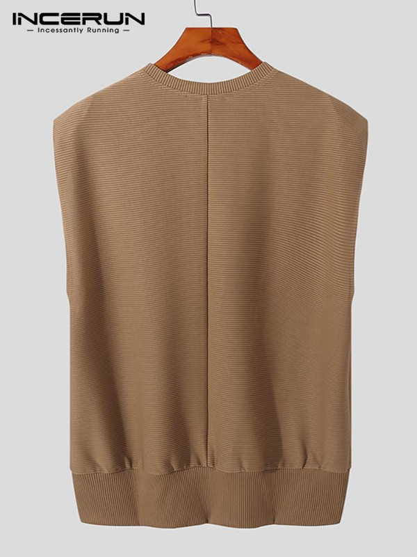 Μόδα ανδρικά φανελάκια μονόχρωμα αμάνικα κορεάτικα γιλέκα με λαιμόκοψη 2023 Καλοκαιρινή χαλαρή καθημερινή ανδρική ένδυση 5XL INCERUN 7