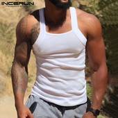 Ανδρικά φανελάκια 2023 μονόχρωμα αμάνικα γιλέκα με λαιμόκοψη ανδρικά καλοκαιρινά streetwear Skinny casual ανδρικά ρούχα S-5XL INCERUN