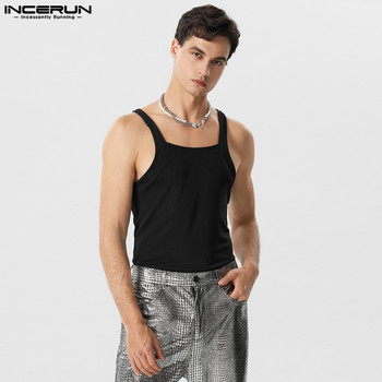 2023 Мъжки потници Едноцветни модни жилетки без ръкави с О-образно деколте Мъжки летни улични тесни ежедневни мъжки дрехи S-5XL INCERUN