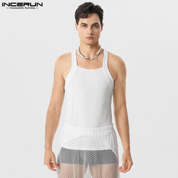 Ανδρικά φανελάκια 2023 μονόχρωμα αμάνικα γιλέκα με λαιμόκοψη ανδρικά καλοκαιρινά streetwear Skinny casual ανδρικά ρούχα S-5XL INCERUN
