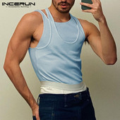 Ανδρικά φανελάκια 2023 Μονόχρωμα στρογγυλά ακανόνιστα γιλέκα σέξι γυμναστήριο Streetwear Ανδρικά ρούχα S-5XL INCERUN