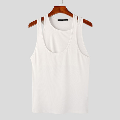 Ανδρικά φανελάκια 2023 Μονόχρωμα στρογγυλά ακανόνιστα γιλέκα σέξι γυμναστήριο Streetwear Ανδρικά ρούχα S-5XL INCERUN