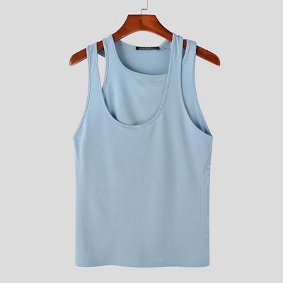 Ανδρικά φανελάκια 2023 Μονόχρωμα στρογγυλά ακανόνιστα γιλέκα σέξι γυμναστήριο Streetwear Ανδρικά ρούχα S-5XL INCERUN