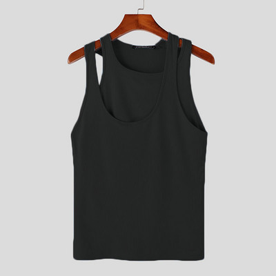 Ανδρικά φανελάκια 2023 Μονόχρωμα στρογγυλά ακανόνιστα γιλέκα σέξι γυμναστήριο Streetwear Ανδρικά ρούχα S-5XL INCERUN