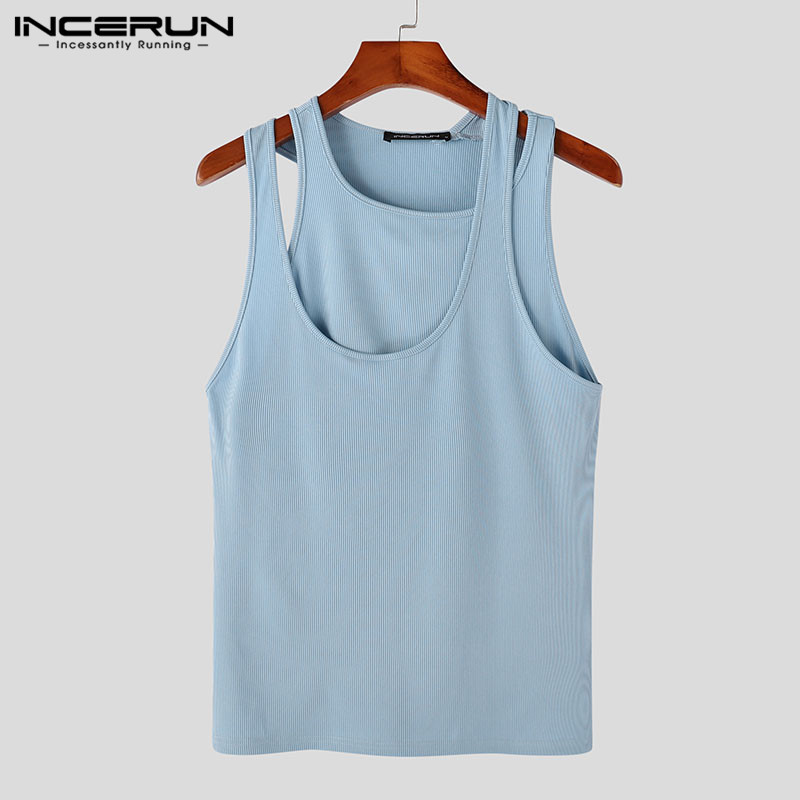 Ανδρικά φανελάκια 2023 Μονόχρωμα στρογγυλά ακανόνιστα γιλέκα σέξι γυμναστήριο Streetwear Ανδρικά ρούχα S-5XL INCERUN