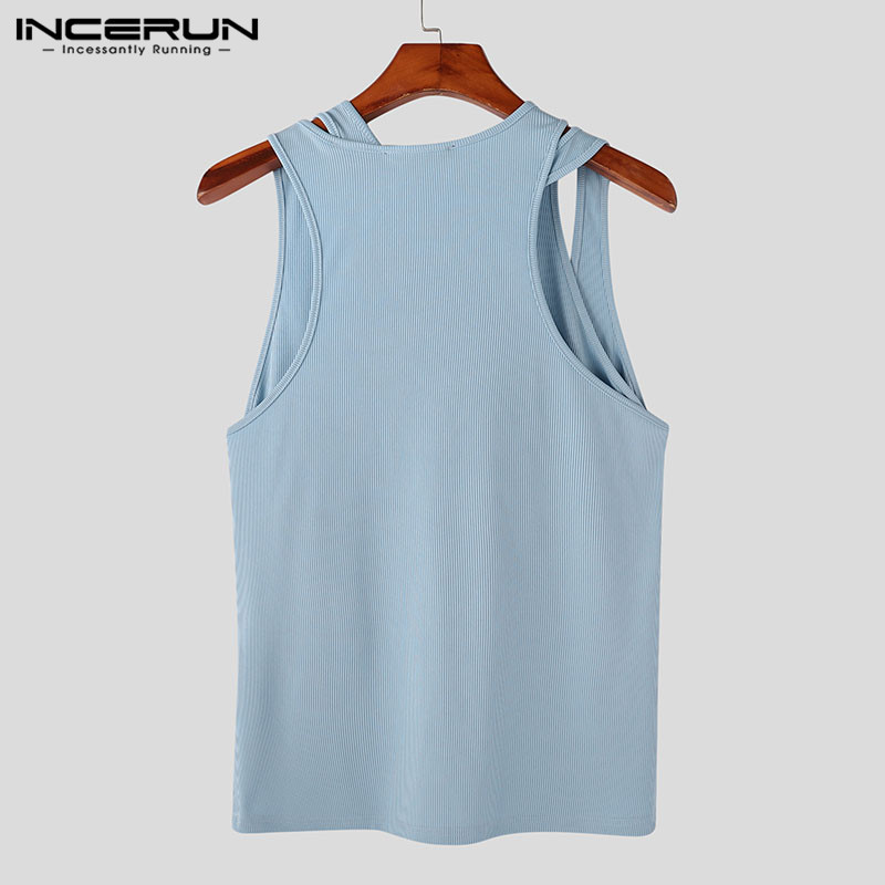 Ανδρικά φανελάκια 2023 Μονόχρωμα στρογγυλά ακανόνιστα γιλέκα σέξι γυμναστήριο Streetwear Ανδρικά ρούχα S-5XL INCERUN