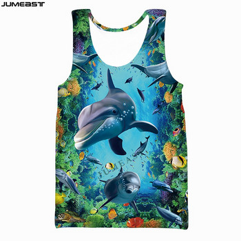 Jumeast Y2k Мъже Жени 3D печатна жилетка Хип-хоп Морски животни Делфин Спортен пуловер с къс ръкав Летни потници Тениски