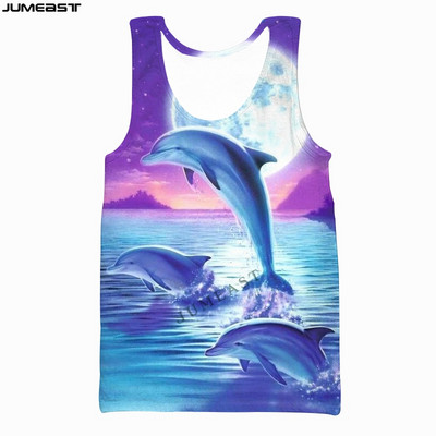 Jumeast Y2k Ανδρικά Γυναικεία Γιλέκο με 3D τυπωμένο χιπ χοπ θαλάσσια ζώα με κοντομάνικο δελφίνι αθλητικό πουλόβερ καλοκαιρινά μπλουζάκια μπλουζάκια
