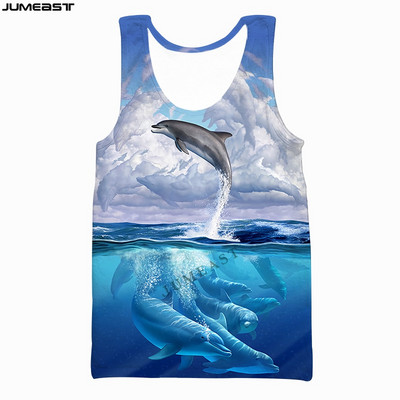 Jumeast Y2k Ανδρικά Γυναικεία Γιλέκο με 3D τυπωμένο χιπ χοπ θαλάσσια ζώα με κοντομάνικο δελφίνι αθλητικό πουλόβερ καλοκαιρινά μπλουζάκια μπλουζάκια
