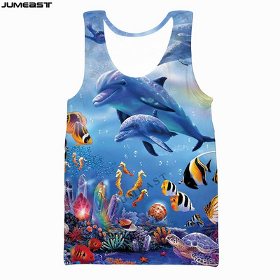 Jumeast Y2k Ανδρικά Γυναικεία Γιλέκο με 3D τυπωμένο χιπ χοπ θαλάσσια ζώα με κοντομάνικο δελφίνι αθλητικό πουλόβερ καλοκαιρινά μπλουζάκια μπλουζάκια