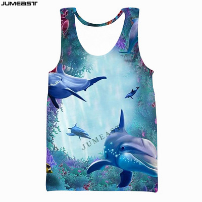 Jumeast Y2k Ανδρικά Γυναικεία Γιλέκο με 3D τυπωμένο χιπ χοπ θαλάσσια ζώα με κοντομάνικο δελφίνι αθλητικό πουλόβερ καλοκαιρινά μπλουζάκια μπλουζάκια