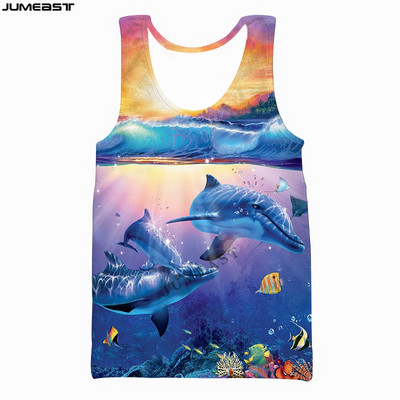 Jumeast Y2k Ανδρικά Γυναικεία Γιλέκο με 3D τυπωμένο χιπ χοπ θαλάσσια ζώα με κοντομάνικο δελφίνι αθλητικό πουλόβερ καλοκαιρινά μπλουζάκια μπλουζάκια