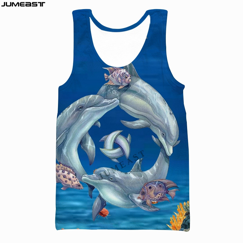 Jumeast Y2k Ανδρικά Γυναικεία Γιλέκο με 3D τυπωμένο χιπ χοπ θαλάσσια ζώα με κοντομάνικο δελφίνι αθλητικό πουλόβερ καλοκαιρινά μπλουζάκια μπλουζάκια