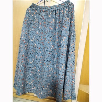 Vintage Floral Pocket Plus Size 5xl Μακριές Φούστες για Γυναικείες Καλοκαιρινή ελαστική μίντι φούστα ψηλόμεση σε γραμμή Α Κορεάτικη φαρδιά φούστα