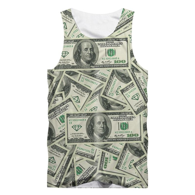 CJLM Muške majice bez rukava 2018. Ljetna majica s 3d šaljivim printom u američkim dolarima Hombre Hip Hop ulična odjeća Prsluk bez rukava Ležerne potkošulje