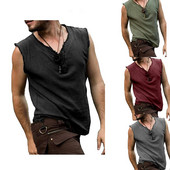 Ανδρικό ρετρό μεσαιωνικό πουκάμισο Pirate Viking T-shirt Vintage casual αμάνικο Knight Renaissance Nordic Cosplay κοστούμι