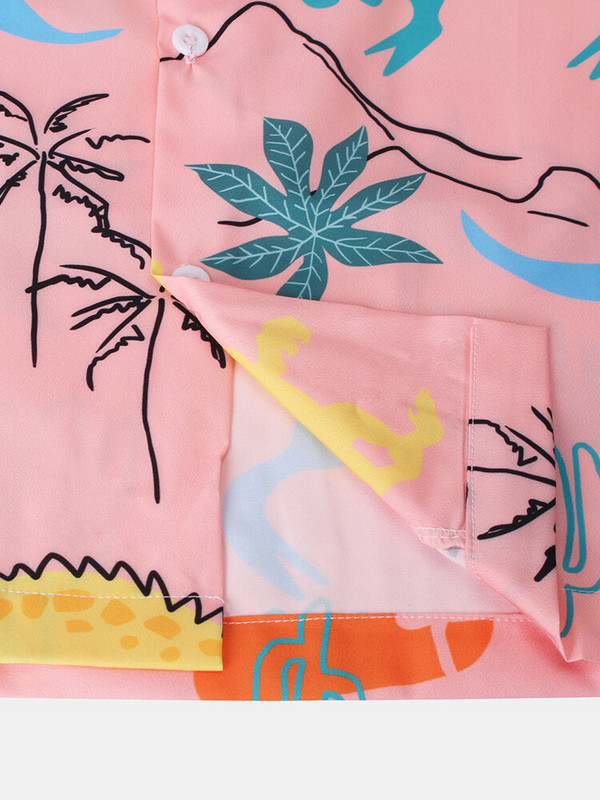 Ανδρικό πουκάμισο Χαβάης 2022 με κοντό μανίκι Hanbok Harajuku Funny Wind Dinosaur Print Ροζ Πουκάμισο Ανδρικά ρούχα τοπ