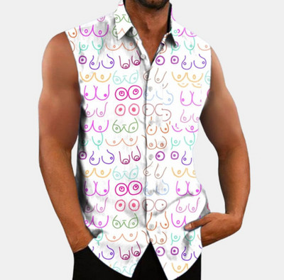 Vyriški marškiniai be rankovių liemenė 3D skaitmenine spauda be rankovių trumpomis rankovėmis vaivorykštės dryžuoti Havajų marškiniai, 2023 m. Nauji