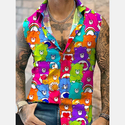 Vyriški marškiniai be rankovių liemenė 3D skaitmenine spauda be rankovių trumpomis rankovėmis vaivorykštės dryžuoti Havajų marškiniai, 2023 m. Nauji