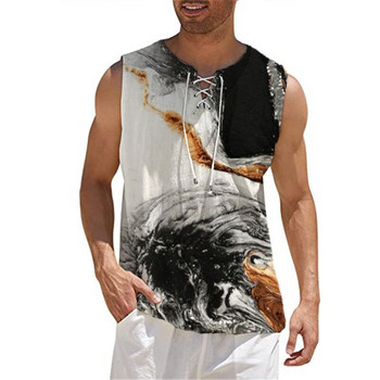 Ανδρικό αμάνικο βαμβακερό αμάνικο μπλουζάκι με λαιμόκοψη V Summer Seaside Beach Street Casual πουκάμισα Gym Slim Tank Top