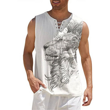 Ανδρικό αμάνικο βαμβακερό αμάνικο μπλουζάκι με λαιμόκοψη V Summer Seaside Beach Street Casual πουκάμισα Gym Slim Tank Top