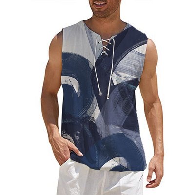 Kokvilnas vīriešu bezpiedurkņu aukliņas ar V veida kakla izgriezumu bez piedurknēm T-krekls vasaras jūrmalā Beach Street ikdienas krekli Sporta zāle Slim Tank Top