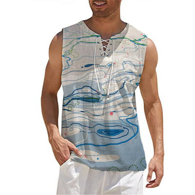 Kokvilnas vīriešu bezpiedurkņu aukliņas ar V veida kakla izgriezumu bez piedurknēm T-krekls vasaras jūrmalā Beach Street ikdienas krekli Sporta zāle Slim Tank Top