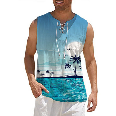 Kokvilnas vīriešu bezpiedurkņu aukliņas ar V veida kakla izgriezumu bez piedurknēm T-krekls vasaras jūrmalā Beach Street ikdienas krekli Sporta zāle Slim Tank Top