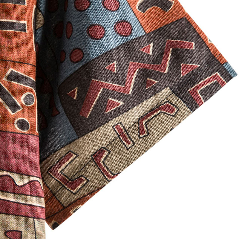 Cămașă cu mânecă scurtă de vară, din bumbac, poliester, pentru bărbați, cu model geometric boho, cămăși de plajă pentru bărbați, bluză casual pentru bărbați