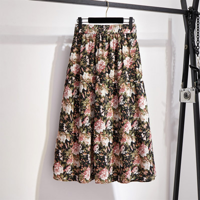 2020. gada jaunums sieviešu vasaras ziedu svārki VD1457. Vintage garie Midi svārki A līnija 5XL 6XL Liela izmēra šifona svārki