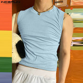 Férfi felsők egyszínű O-nyakú Fitness Ujjatlan nyári alkalmi férfi mellények 2023 Utcai ruházat Divat Férfi ruházat S-5XL INCERUN