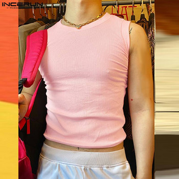 Ανδρικά μπλουζάκια μονόχρωμα με λαιμόκοψη αμάνικα καλοκαιρινά καθημερινά ανδρικά γιλέκα 2023 Streetwear Fashion Ανδρικά ρούχα S-5XL INCERUN