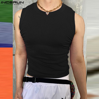 Ανδρικά μπλουζάκια μονόχρωμα με λαιμόκοψη αμάνικα καλοκαιρινά καθημερινά ανδρικά γιλέκα 2023 Streetwear Fashion Ανδρικά ρούχα S-5XL INCERUN