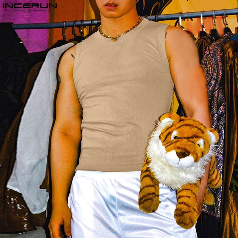 Férfi felsők egyszínű O-nyakú Fitness Ujjatlan nyári alkalmi férfi mellények 2023 Utcai ruházat Divat Férfi ruházat S-5XL INCERUN