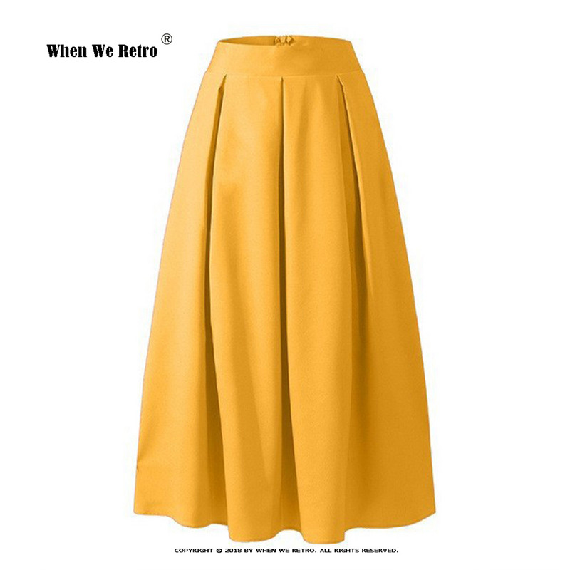 Pavasara vasara, gari svārki ar augstu vidukli VD3729 Sieviešu vintage melni dzelteni zili A līnijas kroku svārki