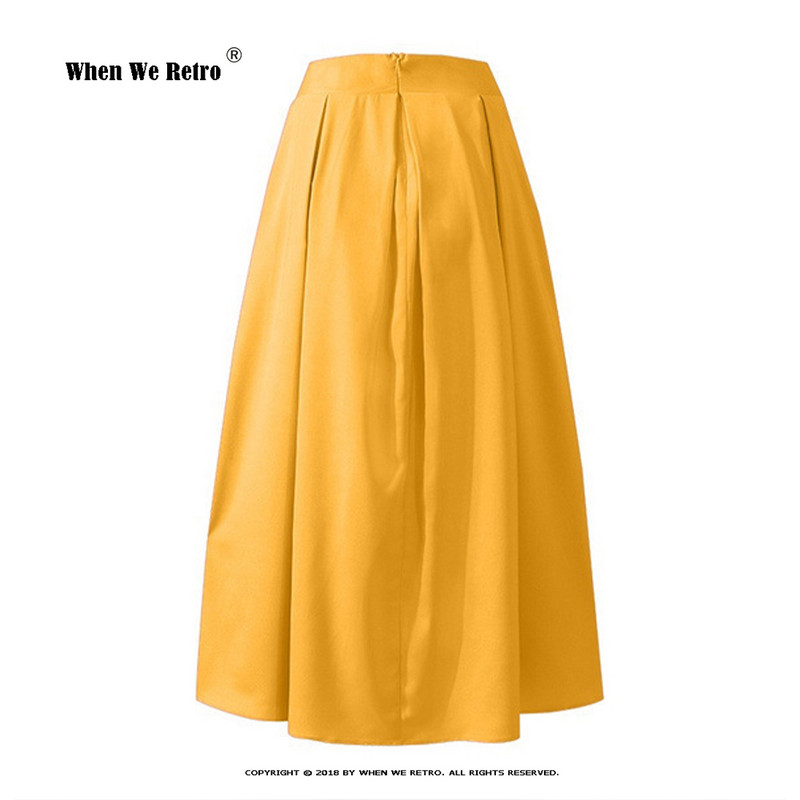 Pavasara vasara, gari svārki ar augstu vidukli VD3729 Sieviešu vintage melni dzelteni zili A līnijas kroku svārki