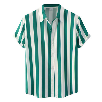 Férfi rózsaszín csíkos ing 2022 nyári rövid ujjú férfi gombos geometrikus ingek felsők