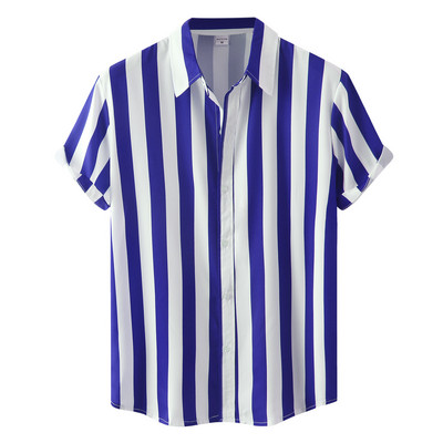 Férfi rózsaszín csíkos ing 2022 nyári rövid ujjú férfi gombos geometrikus ingek felsők