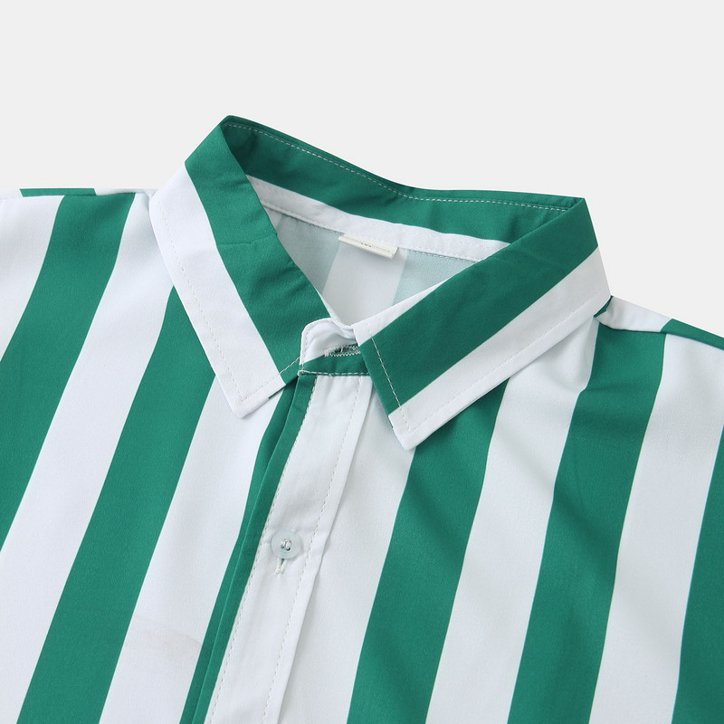 Férfi rózsaszín csíkos ing 2022 nyári rövid ujjú férfi gombos geometrikus ingek felsők