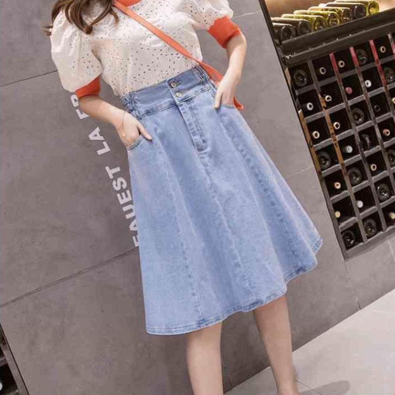 5XL Plus-suuruses suvine teksaseelik naistele korea moe laienev Midi seelik taskud vintage plisseeritud vabaaja seelikud naistele C486