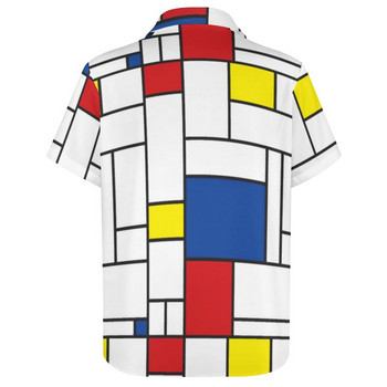 Ретро Mondrian карирана ежедневна риза Мъжка хавайска риза Mondrian с модерно изкуство Ретро блузи с къс ръкав и големи размери