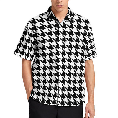 Retro Mondrian rūtains ikdienas krekls Vīriešu Mondrian Modern Art Havaju krekls Vintage Blūzes ar īsām piedurknēm Liela izmēra