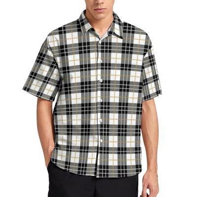 Retro Mondrian rūtains ikdienas krekls Vīriešu Mondrian Modern Art Havaju krekls Vintage Blūzes ar īsām piedurknēm Liela izmēra