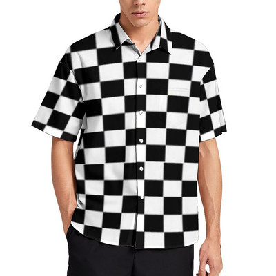 Retro Mondrian rūtains ikdienas krekls Vīriešu Mondrian Modern Art Havaju krekls Vintage Blūzes ar īsām piedurknēm Liela izmēra