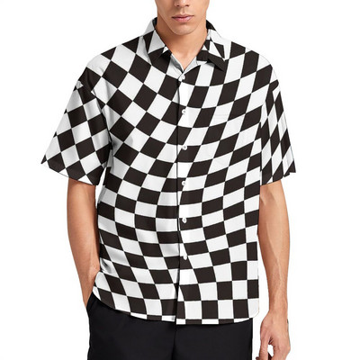 Retro Mondrian rūtains ikdienas krekls Vīriešu Mondrian Modern Art Havaju krekls Vintage Blūzes ar īsām piedurknēm Liela izmēra