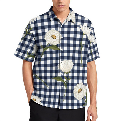 Retro Mondrian rūtains ikdienas krekls Vīriešu Mondrian Modern Art Havaju krekls Vintage Blūzes ar īsām piedurknēm Liela izmēra