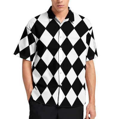 Retro Mondrian rūtains ikdienas krekls Vīriešu Mondrian Modern Art Havaju krekls Vintage Blūzes ar īsām piedurknēm Liela izmēra